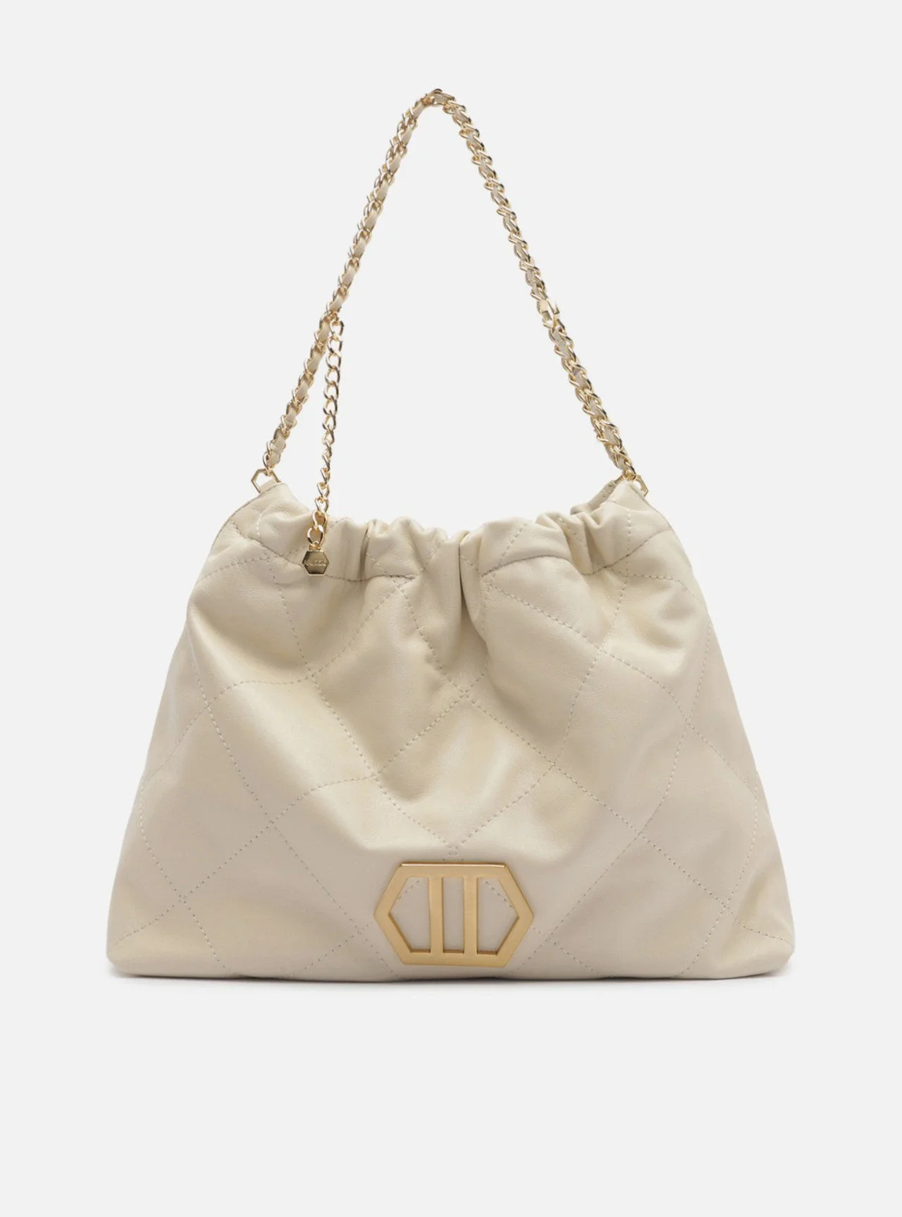 Bolsa Hobo Branca Couro Grande Matelassê Corrente Esther