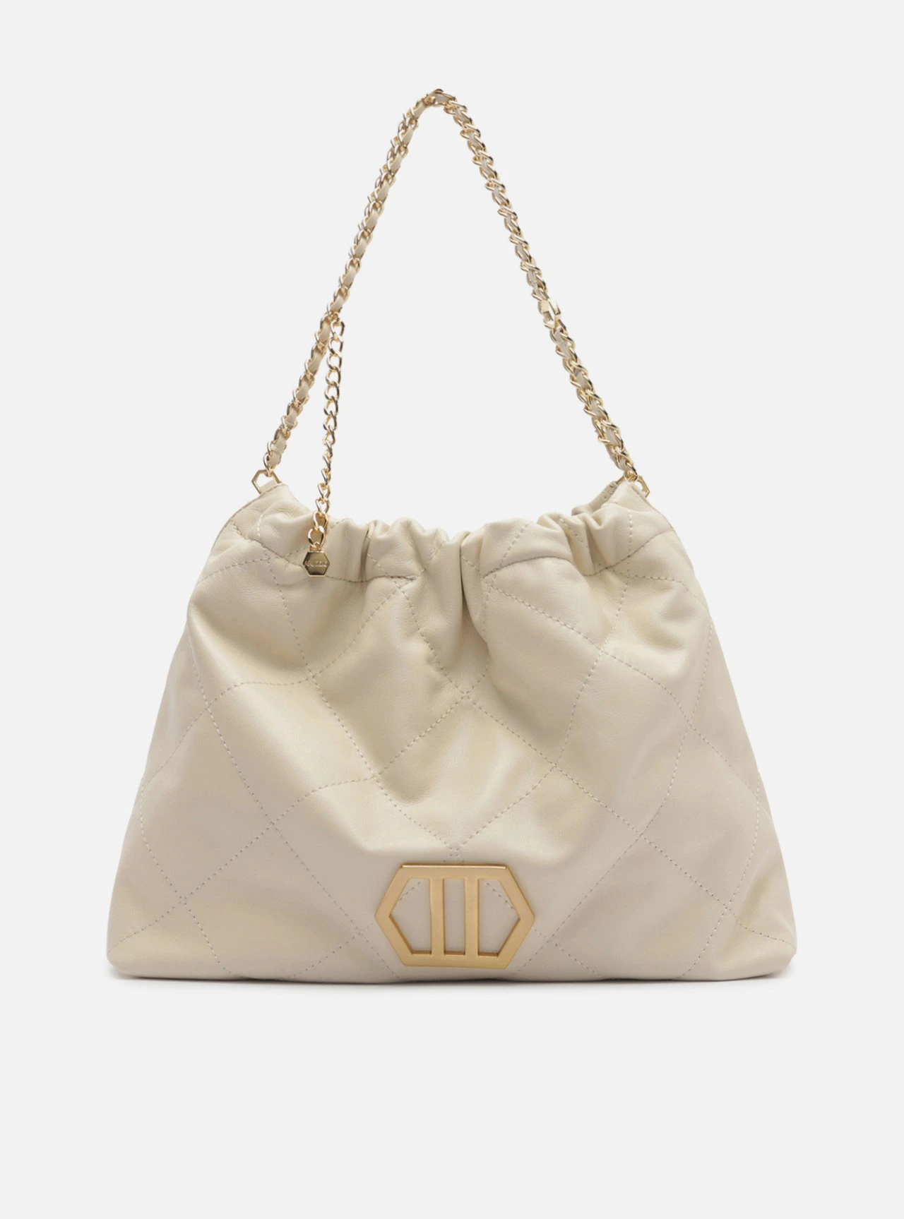 Bolsa Hobo Branca Couro Grande Matelassê Corrente Esther