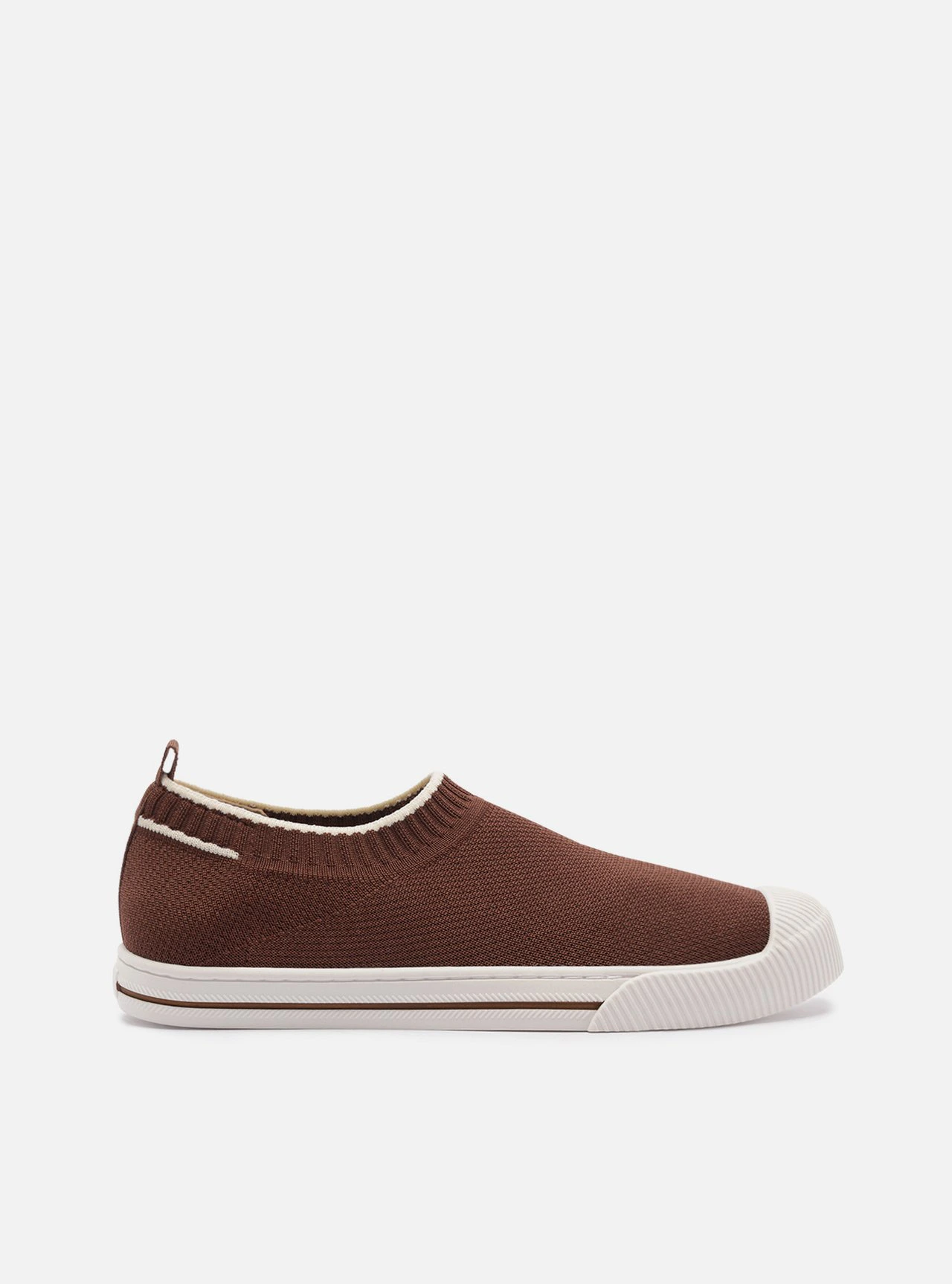 Tênis Slip On Marrom Knit Detalhe Branco