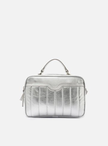 Bolsa Tiracolo Prateada Couro Francine Média