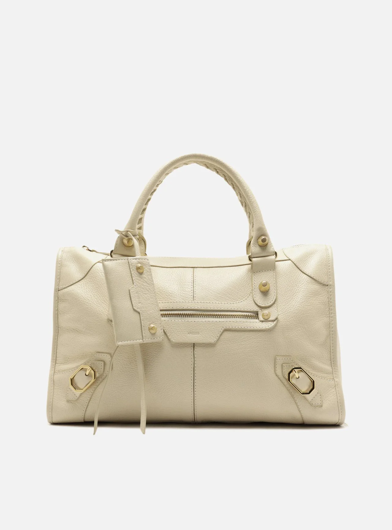 Bolsa Shopping Off White Couro Grande Alça Trançada