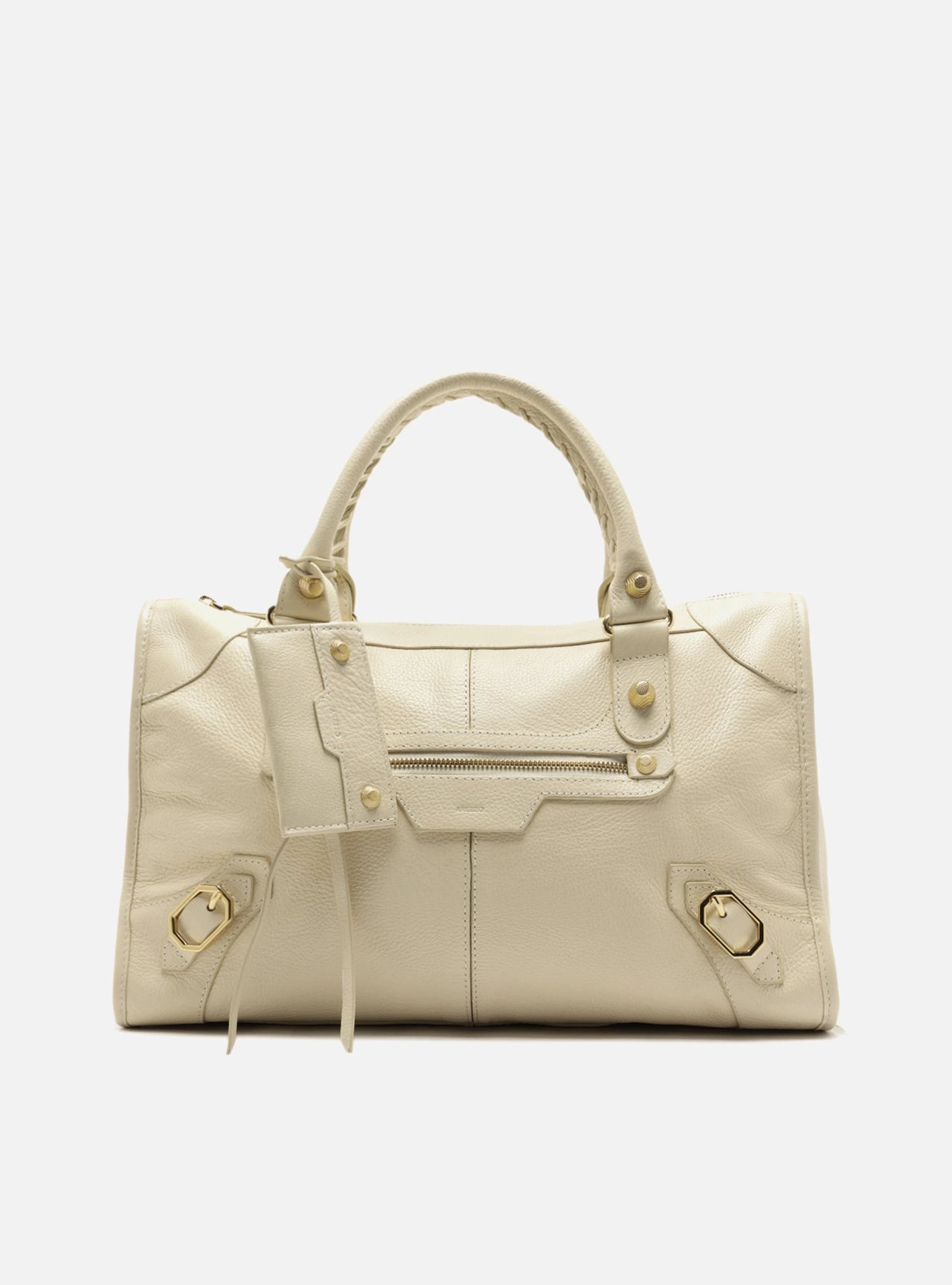 Bolsa Shopping Off White Couro Grande Alça Trançada