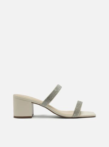 Tamanco Off-White Salto Bloco Tira Brilho