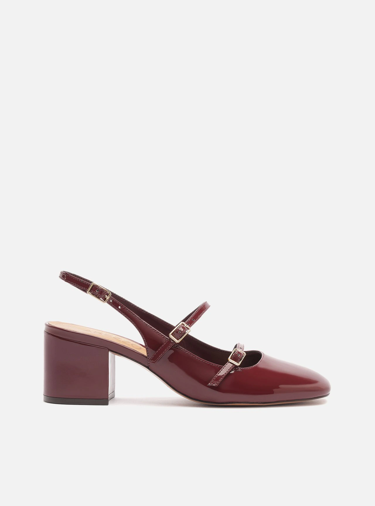 Scarpin Vinho Verniz Salto Bloco Tiras Slingback