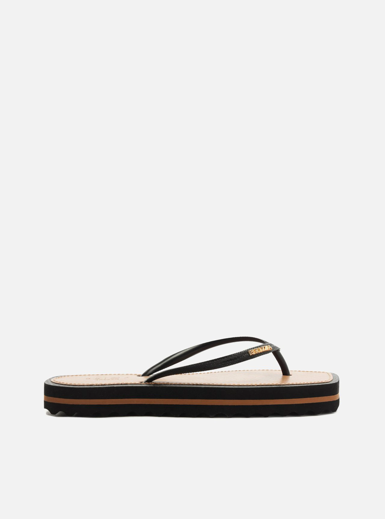 Chinelo de Dedo Preto Flatform Metais Brizza