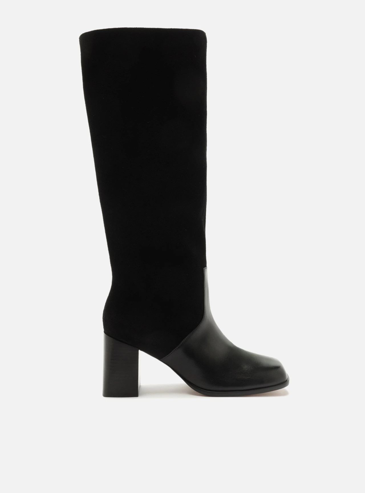Bota Preta Cano Longo Bico Quadrado