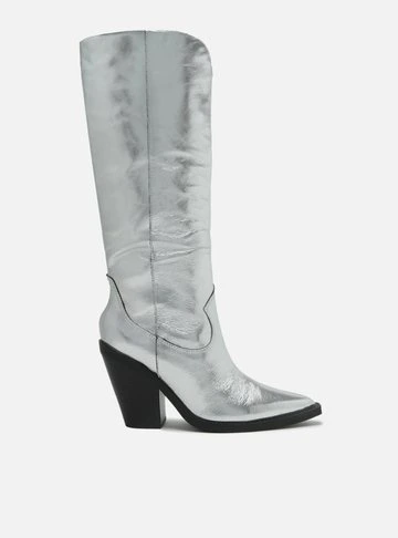 Bota Prata Cano Longo Bloco Western