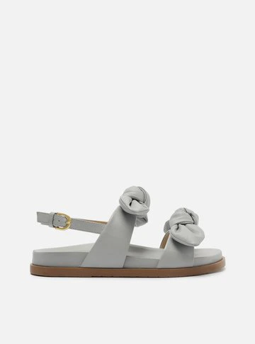 Sandália Rasteira Cinza Couro Flatform Laços