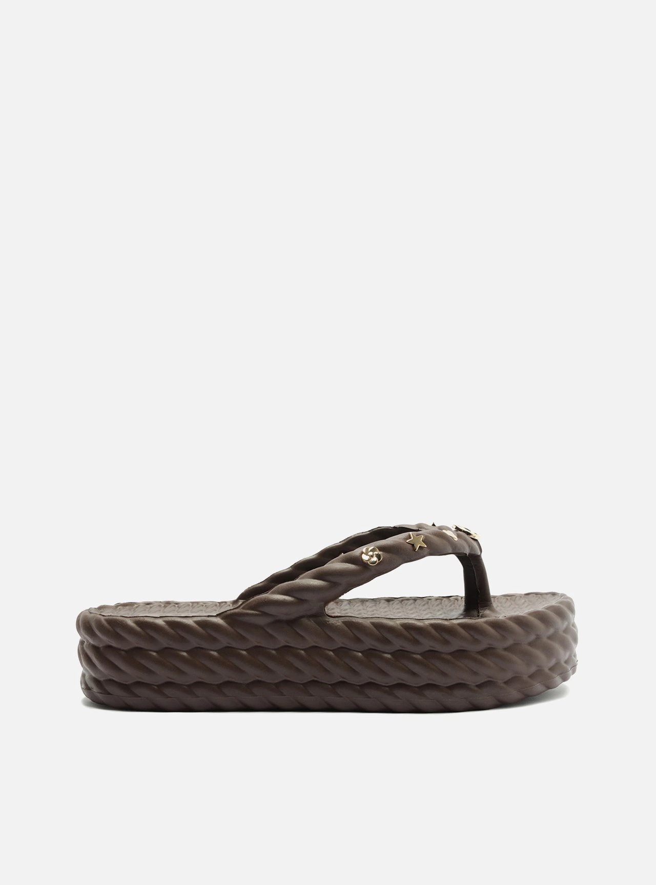 Sandália Marrom Flatform Metais Brizza
