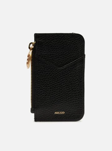 Porta-Cartão Preto Couro Bolso Zíper