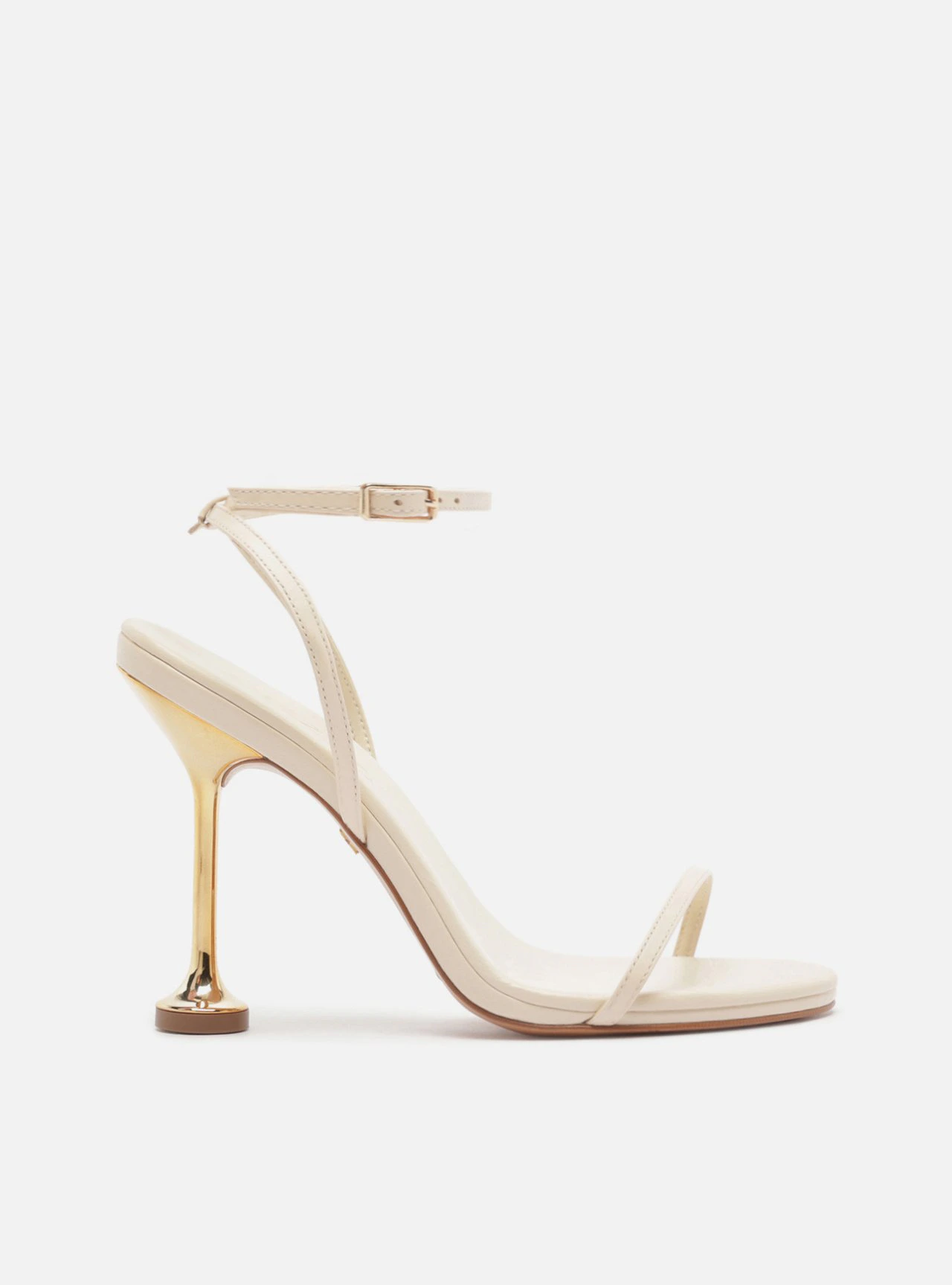 Sandália Off White Couro Salto Alto Taça Dourado