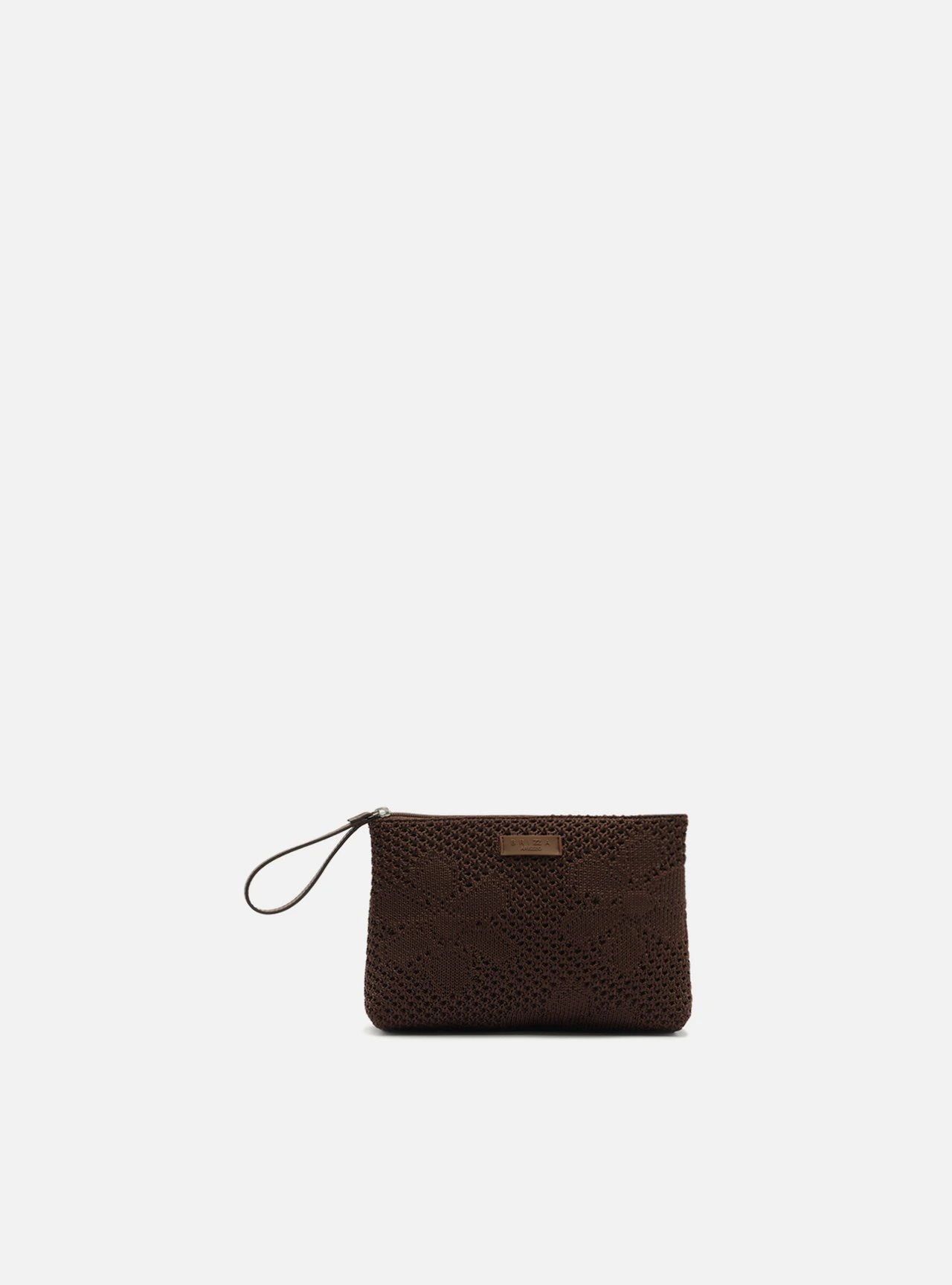 Bolsa Necessaire Marrom Knit Pequena Metais Brizza