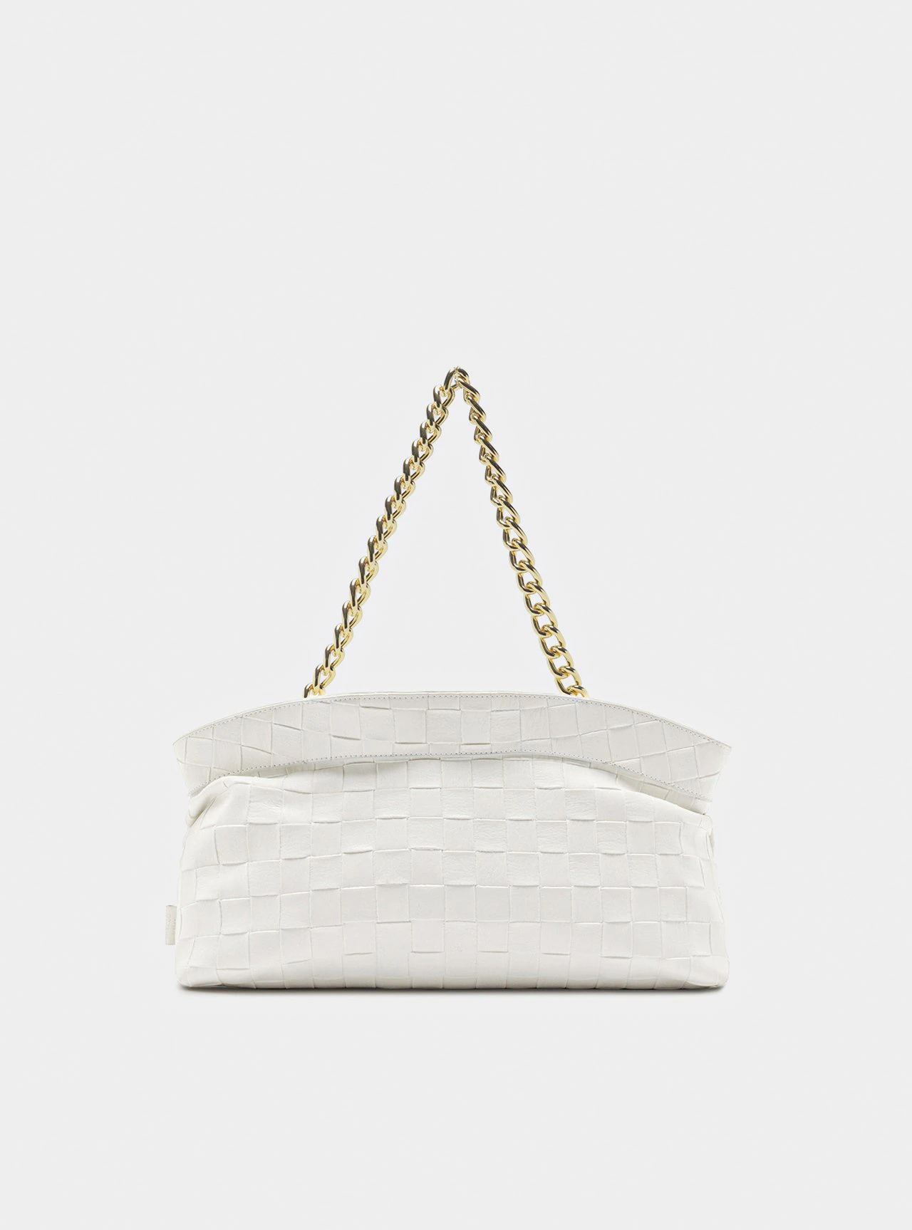 Bolsa Shoulder Branca Média Tressê Alça Corrente