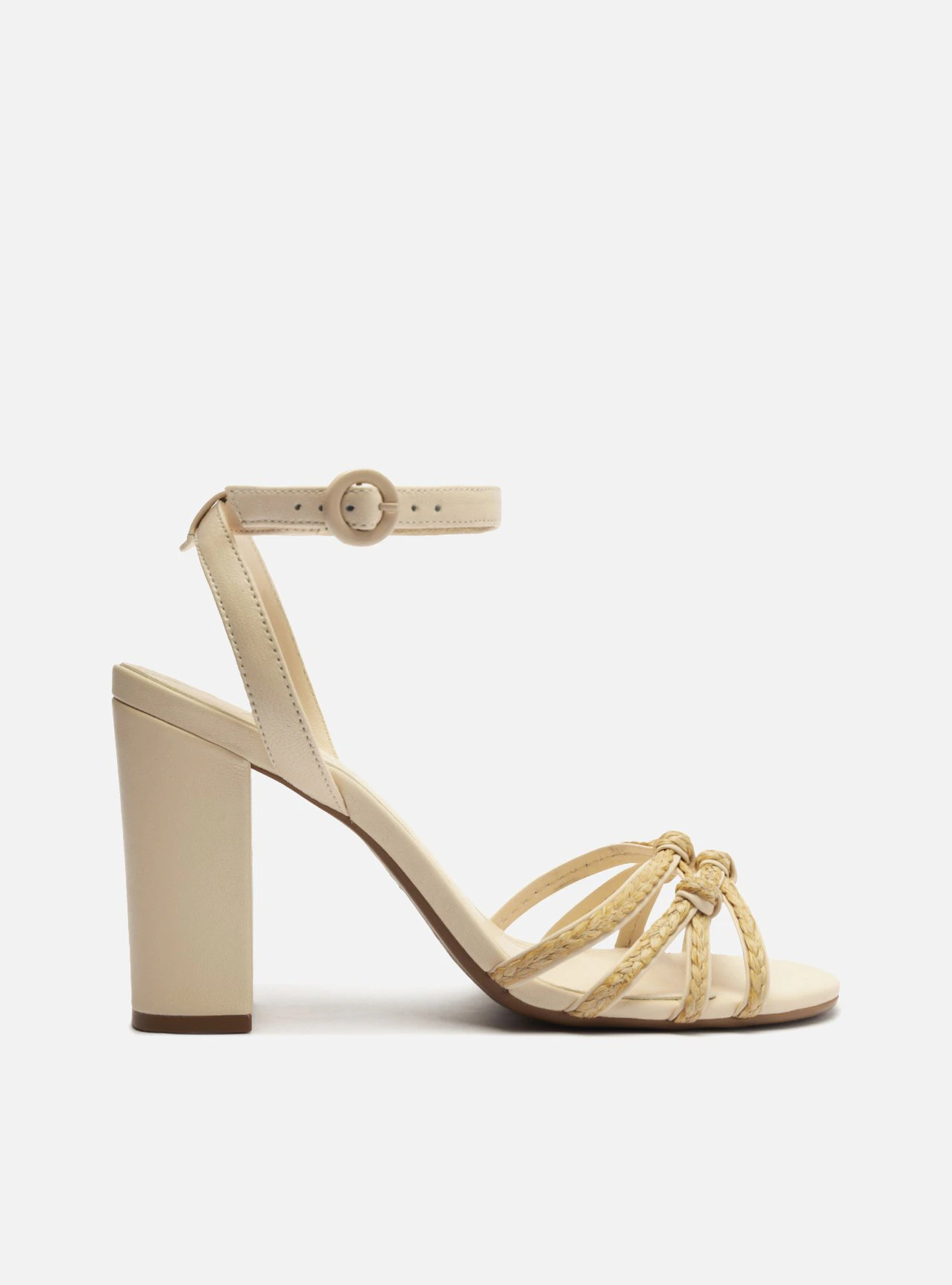 Sandália Off White Salto Bloco Trançada