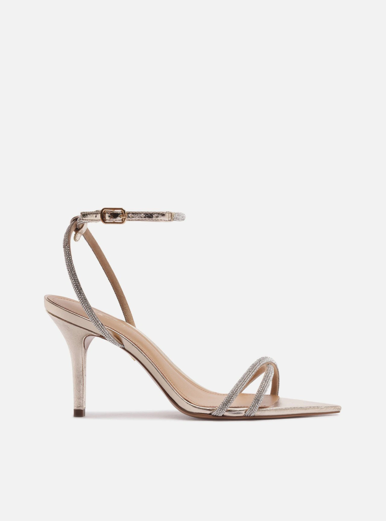 Sandália Dourada Salto Fino Strass