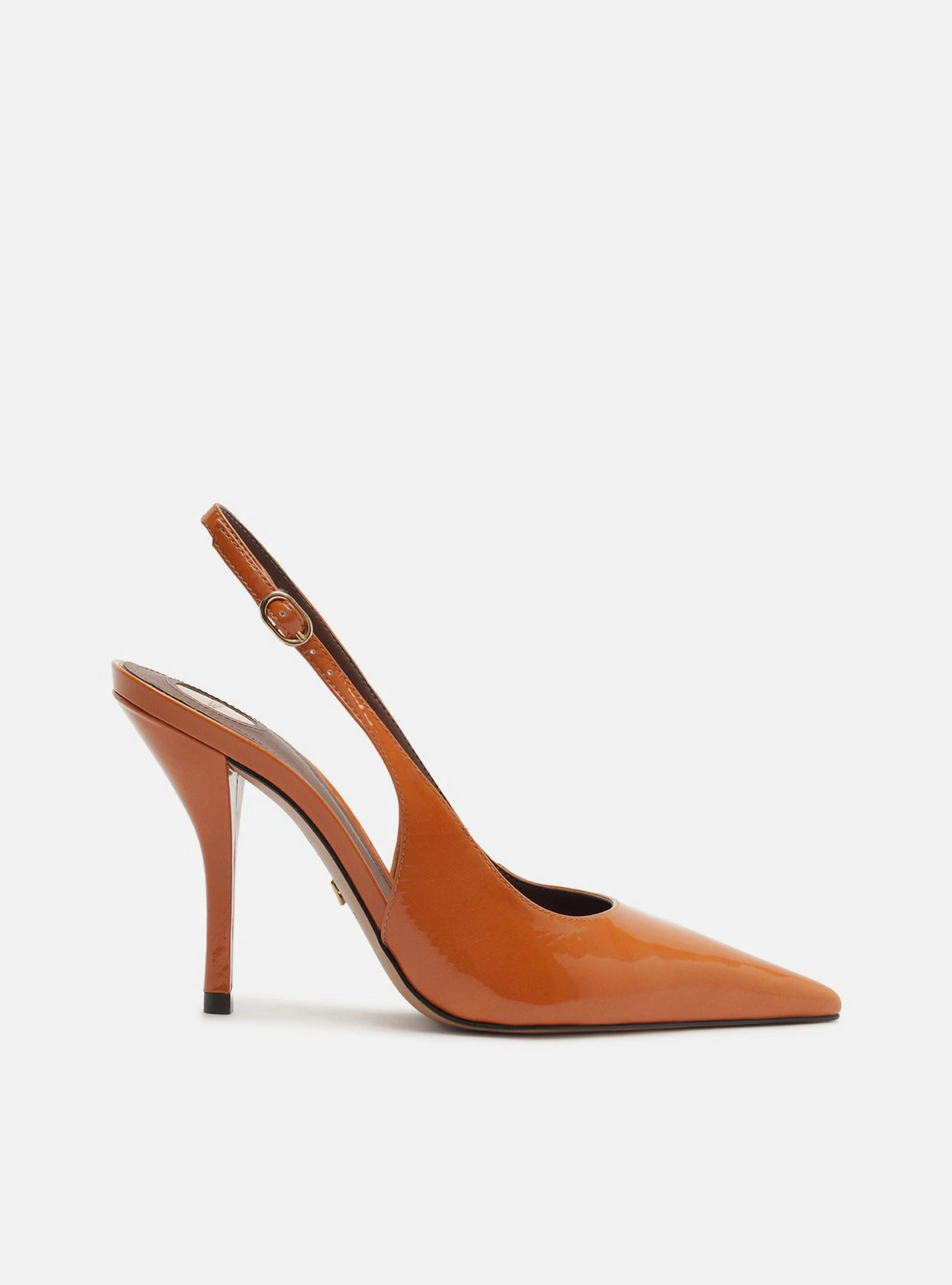 Scarpin Laranja Salto Fino Fivela Slingback