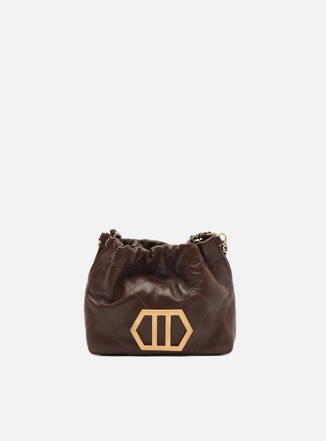 Bolsa Tiracolo Marrom Couro Pequena Corrente Dourada