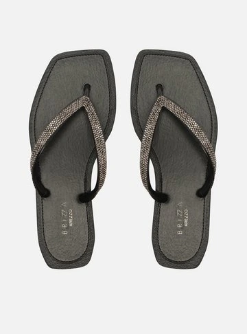 Chinelo de Dedo Preto Square Strass