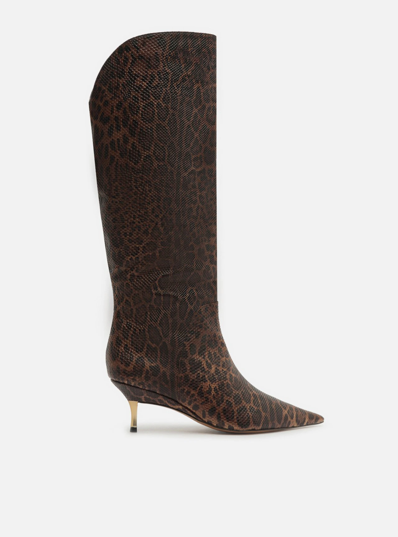 Bota Animal Print Cano Longo Salto Médio Fino