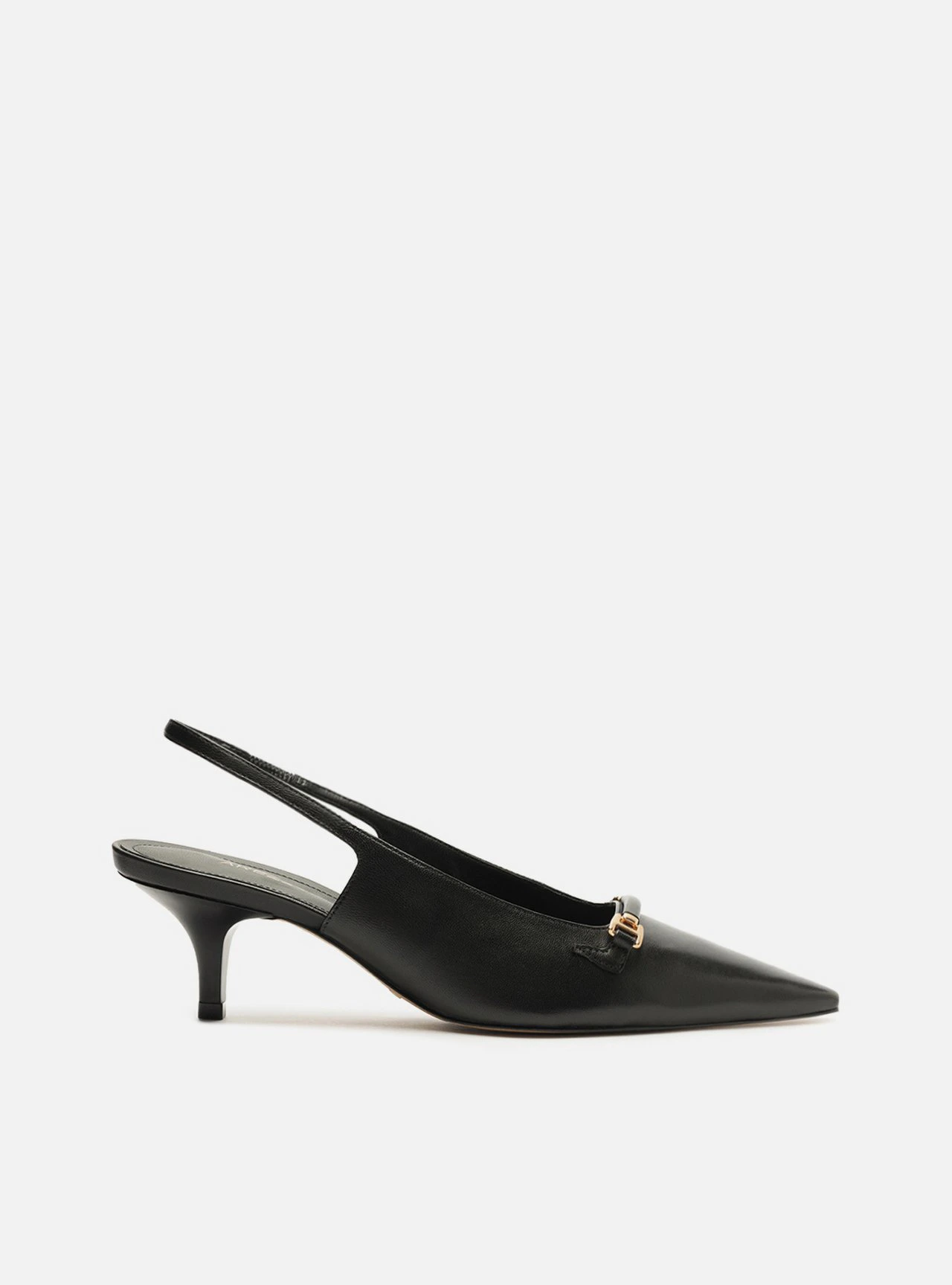 Scarpin Bico Fino Couro Salto Fino Metais Slingback
