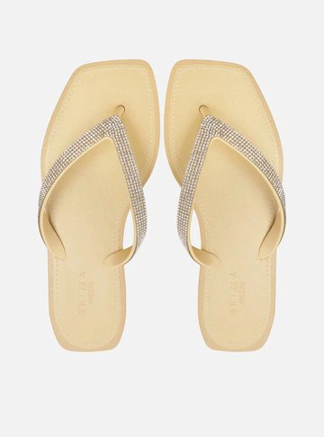 Chinelo de Dedo Bege Recouro Square Strass