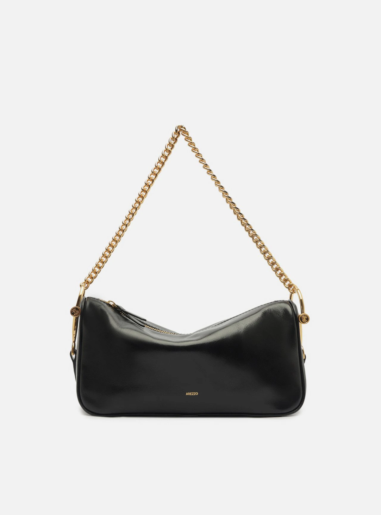 Bolsa Shoulder Preta Couro Média Corrente