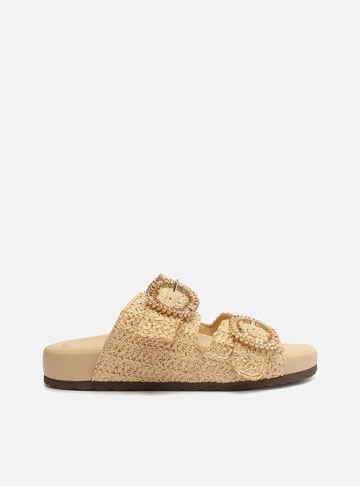 Sandália Papete Nude Tramada Flatform Pedraria