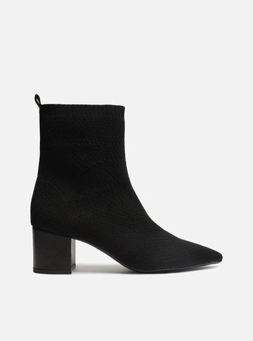Bota Preta Knit Cano Médio Salto Bloco