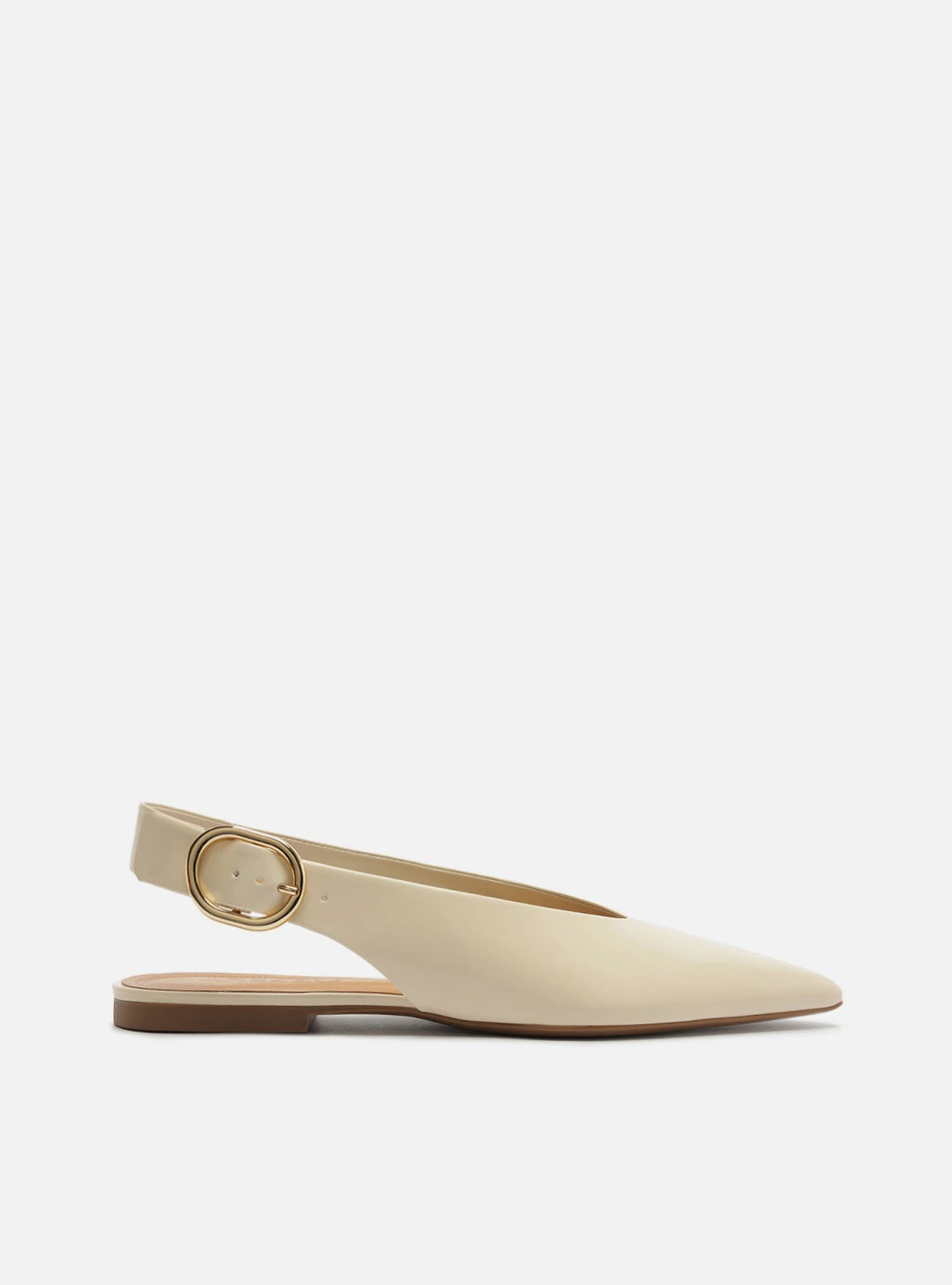 Sapatilha Off White Couro Slingback Bico Fino Becca