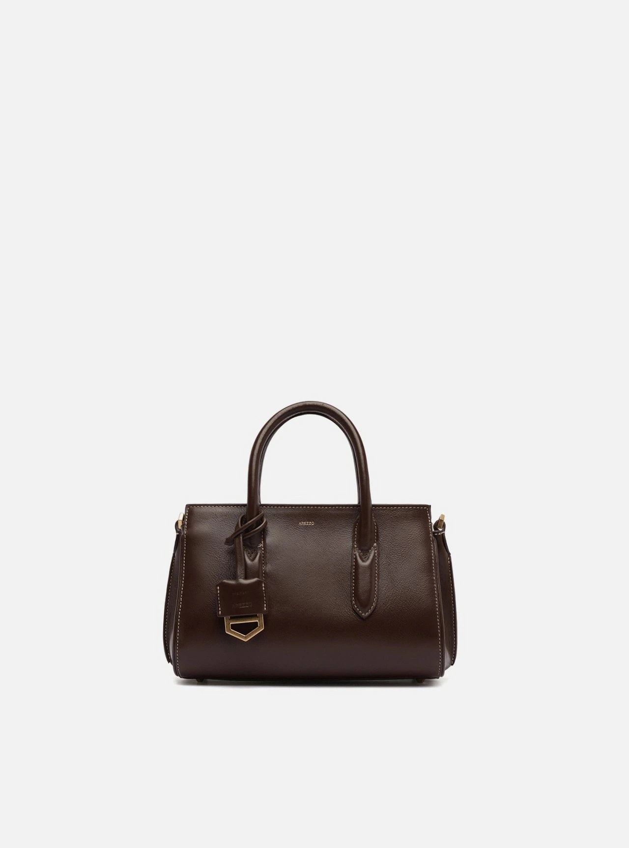 Bolsa Tote Marrom Couro Pequena Metais
