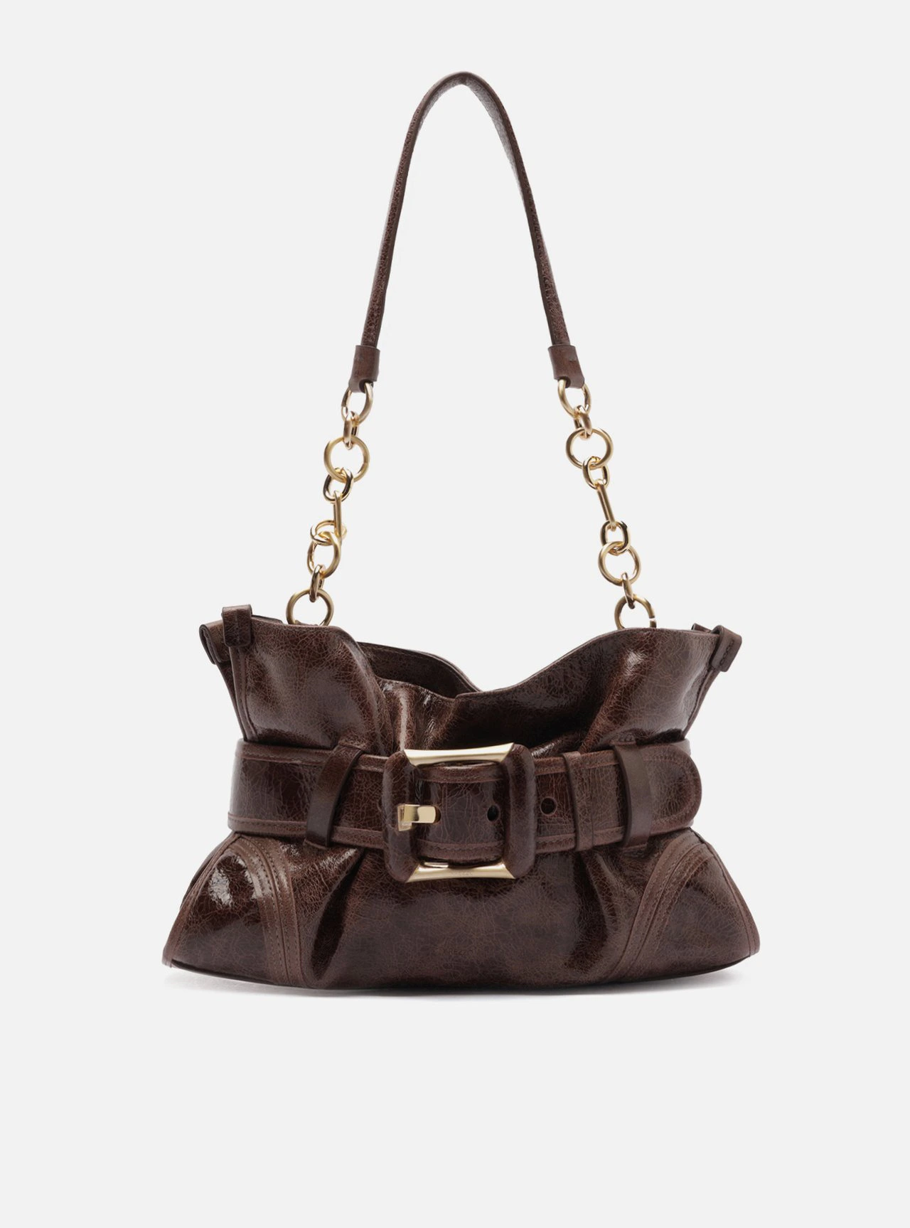 Bolsa Shoulder Marrom Couro Grande Maxi Fivela