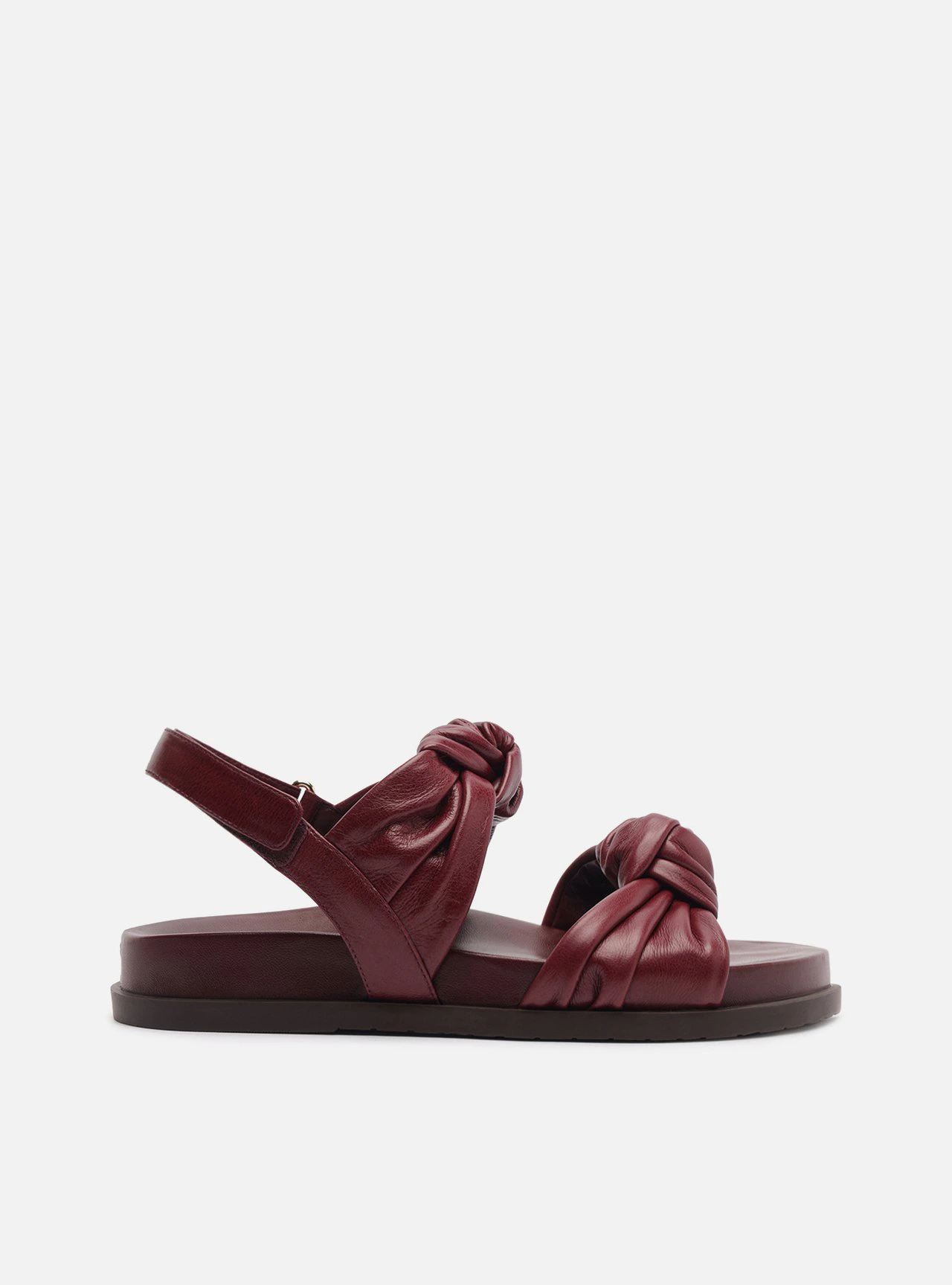 Sandália Papete Bordô Couro Nós Velcro