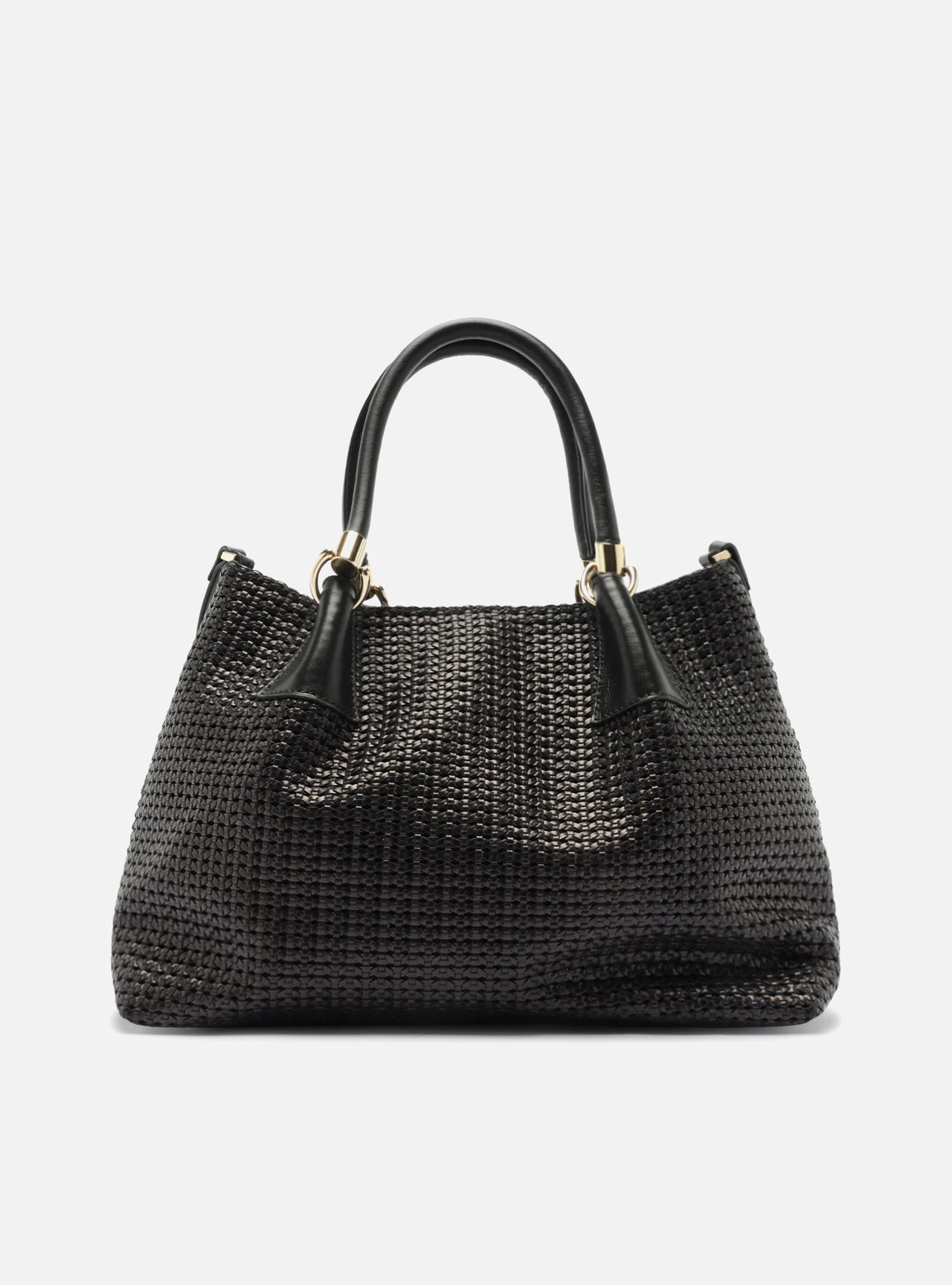 Bolsa Tote Preta Couro Tramada Grande