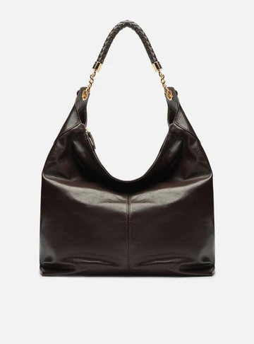 Bolsa Hobo Marrom Couro Grande Alça Trança