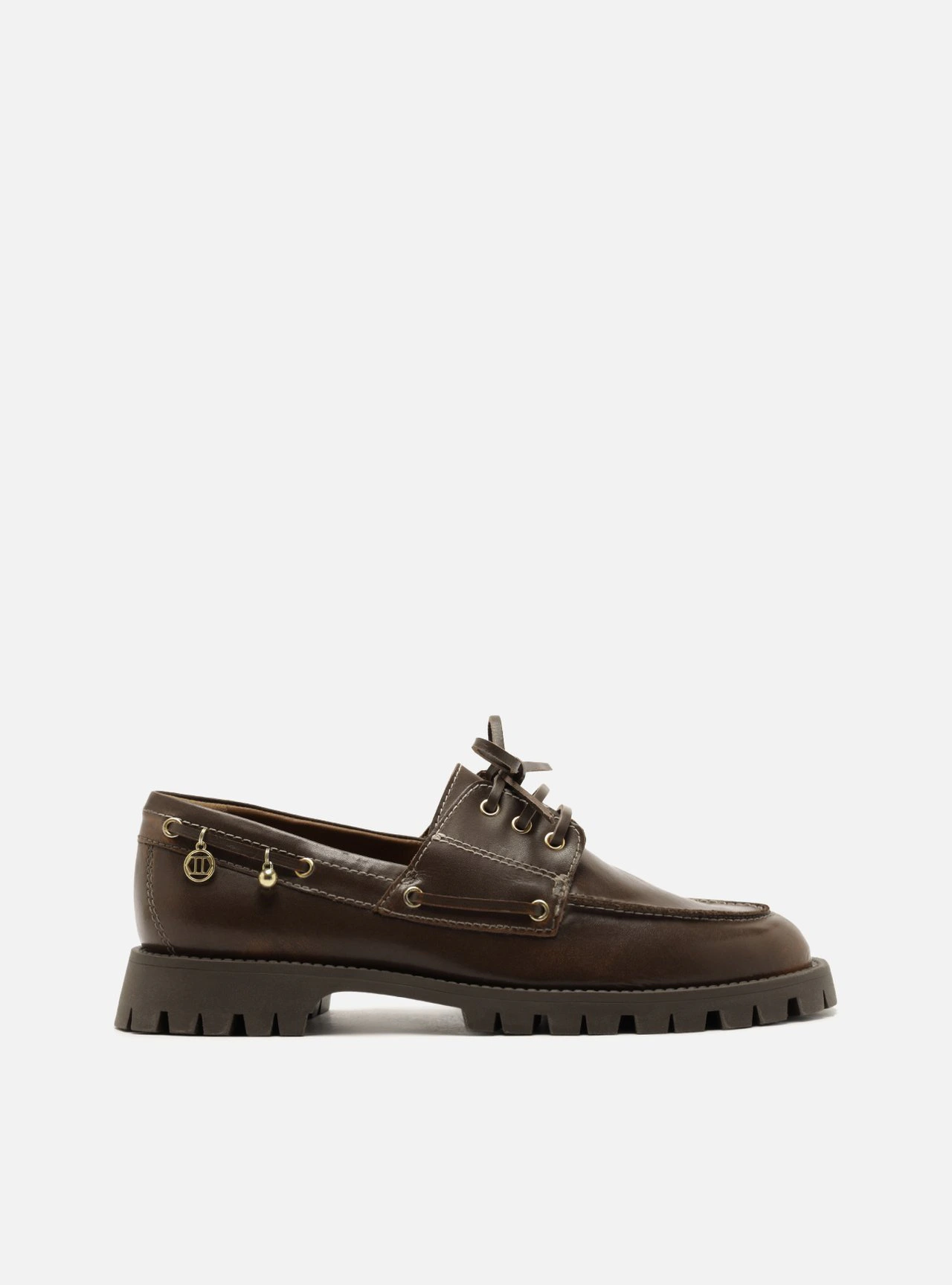 Mocassim Bico Redondo Amarração Suede Metais