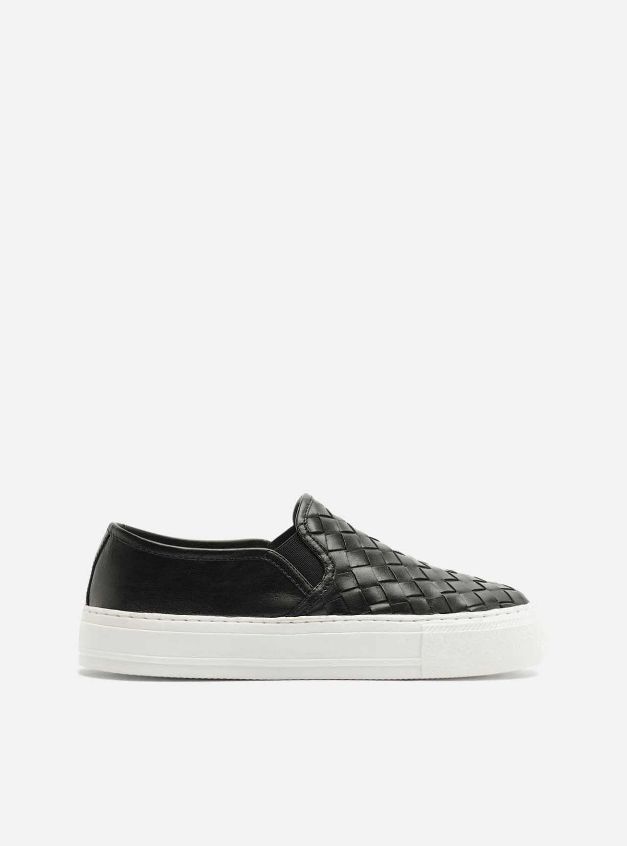 Tênis Preto Couro Salto Flatform Tressê