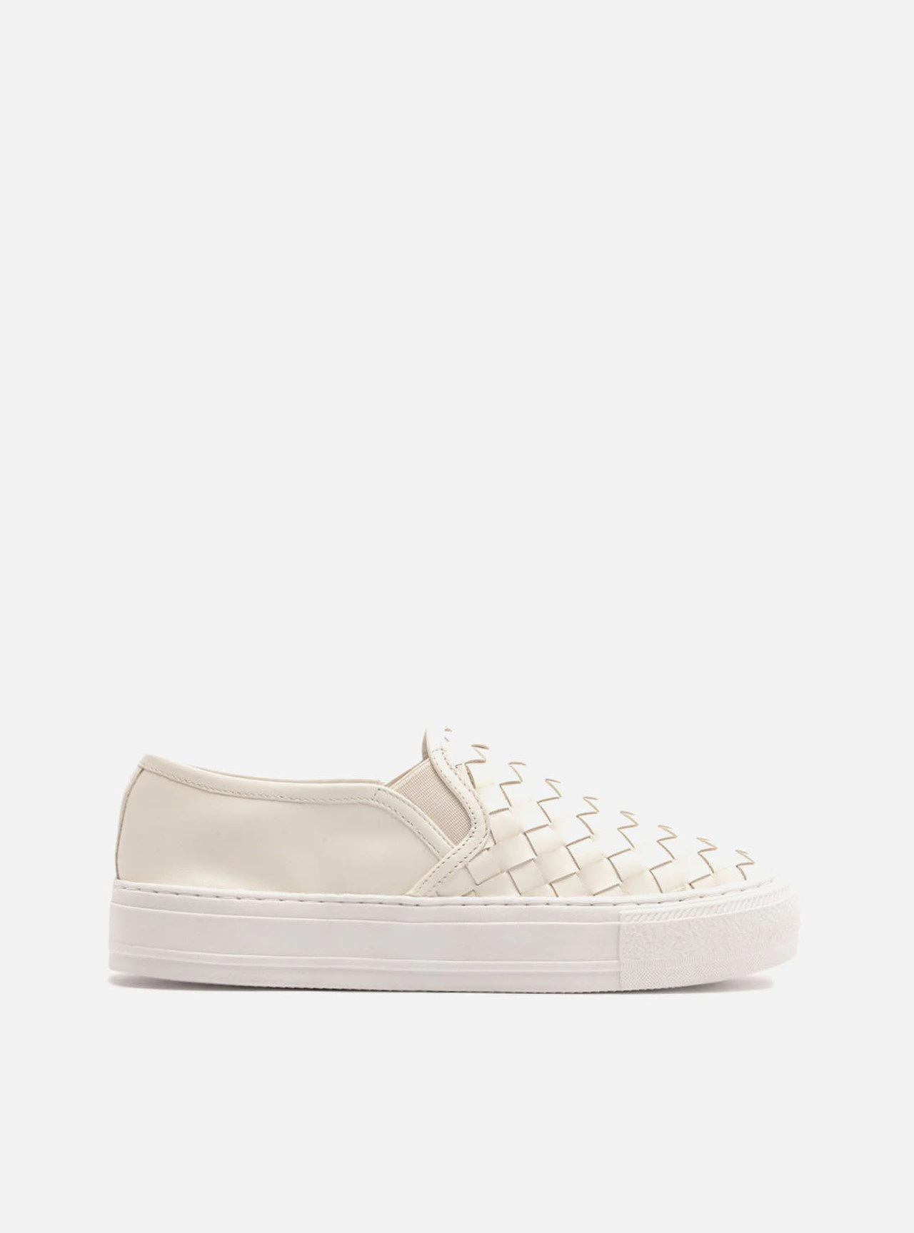 Tênis Branco Couro Salto Flatform Tressê
