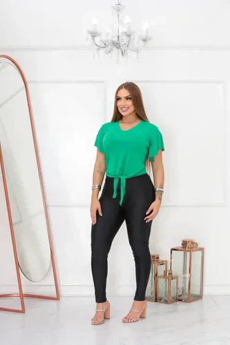 Blusa Manga Curta De Amarrar Lisa Blusinha Basica Feminina