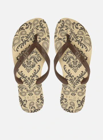 Chinelo de Dedo Estampado Marrom
