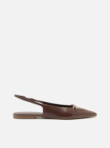 Sapatilha Marrom Couro Bico Fino Slingback
