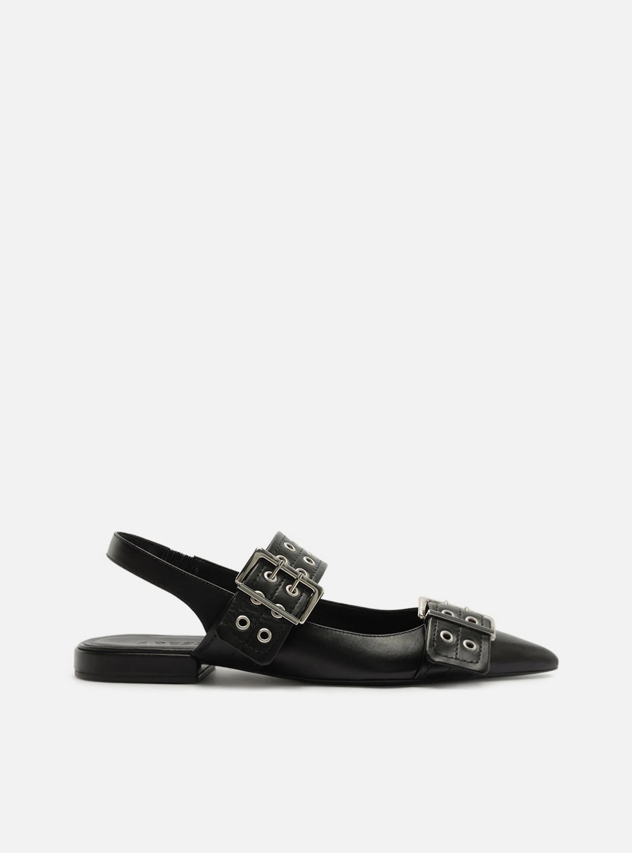 Sapatilha Preta Couro Slingback