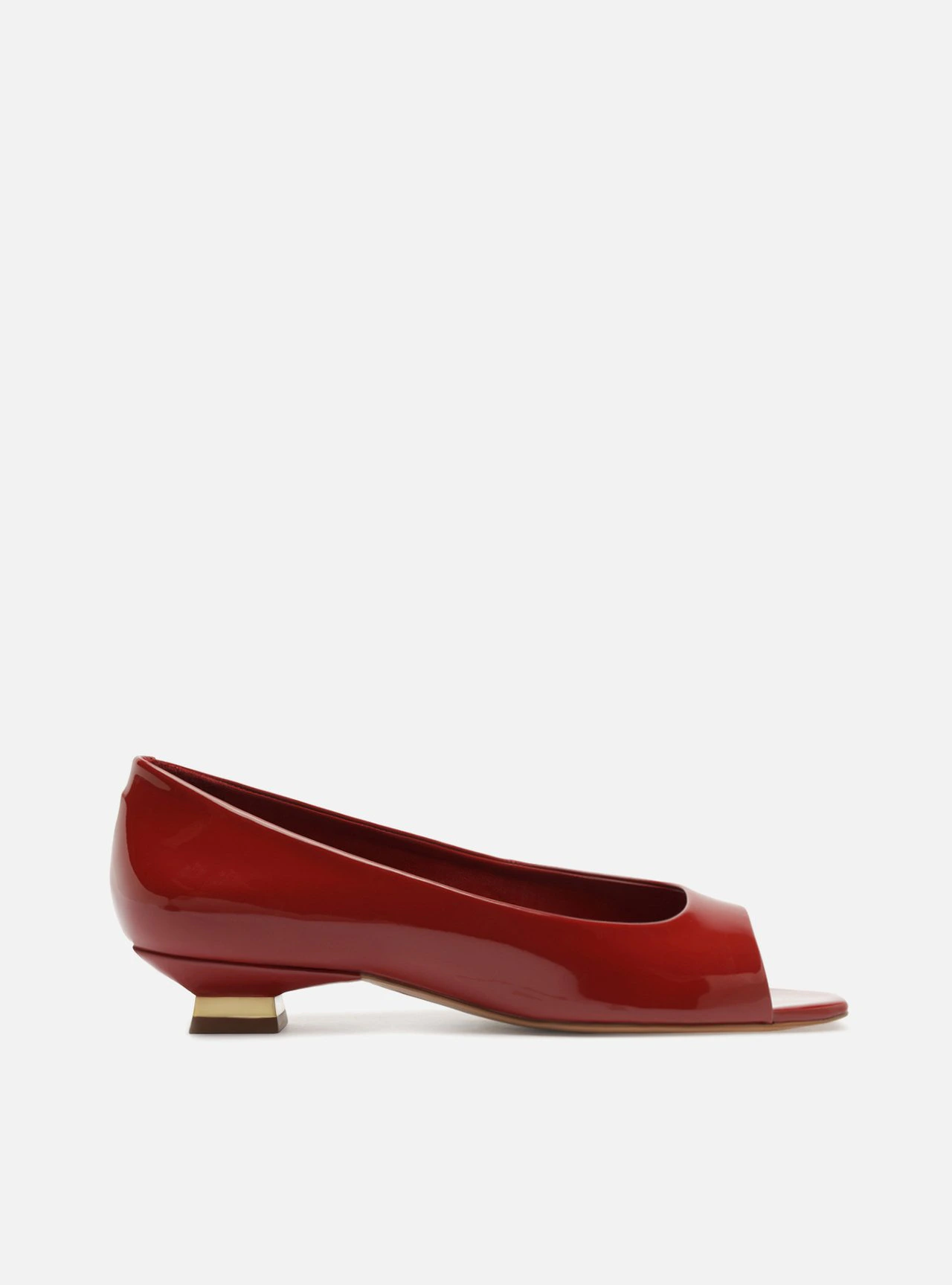 Scarpin Vermelho Verniz Salto Bloco Metais