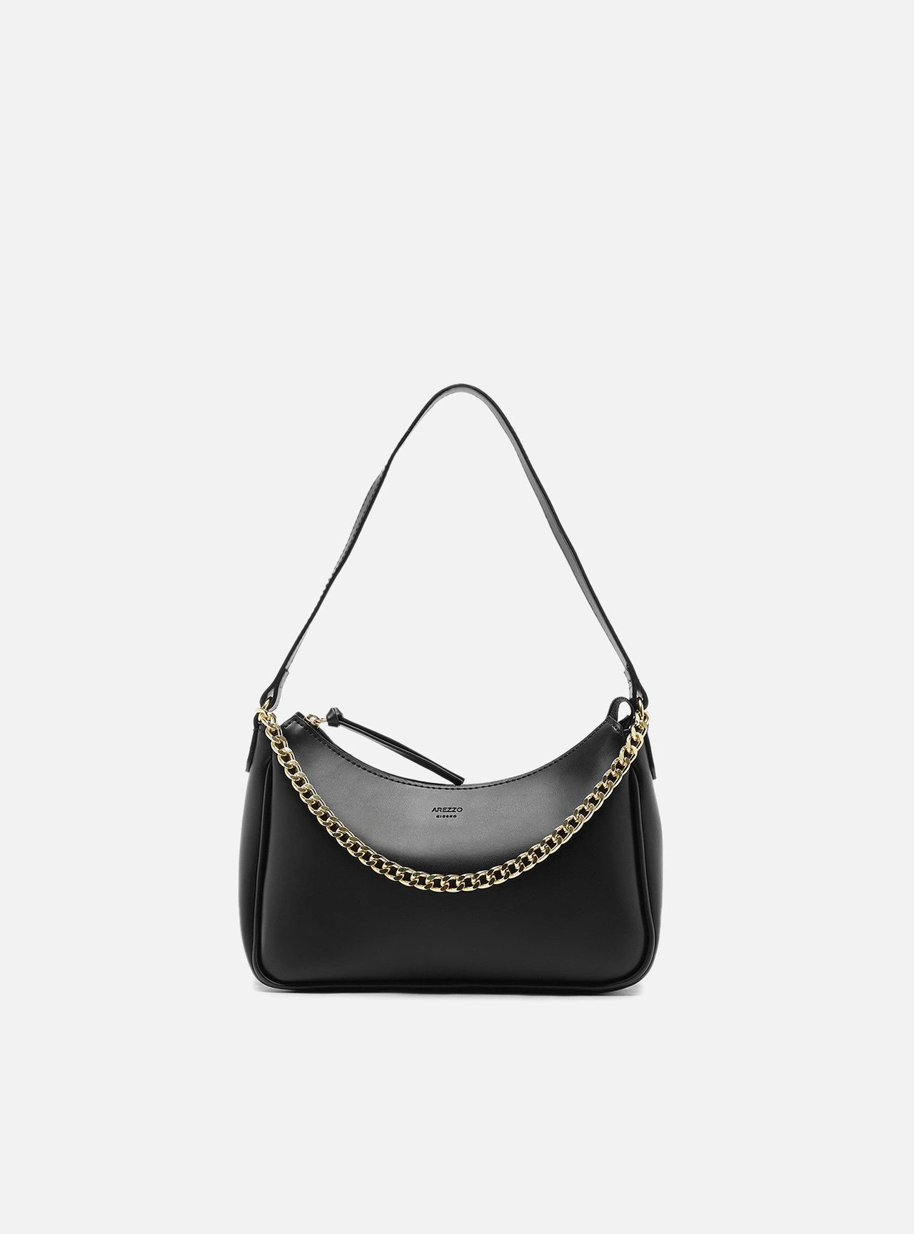 Bolsa Shoulder Preta Pequena Corrente Dourada