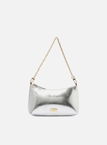 Bolsa Tiracolo Prata Snake Pequena Corrente Tag