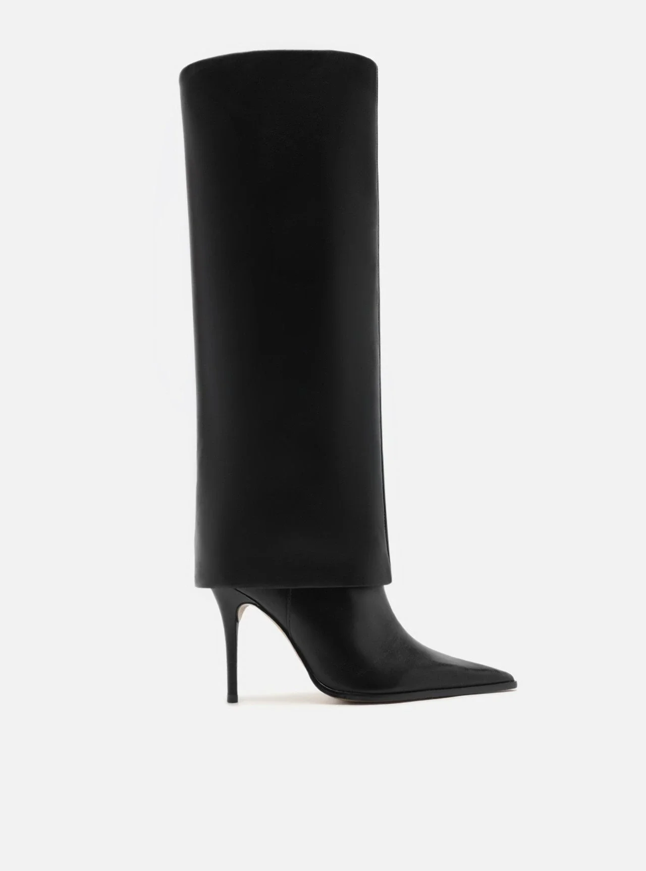 Bota Preta Couro Cano Longo Salto Fino