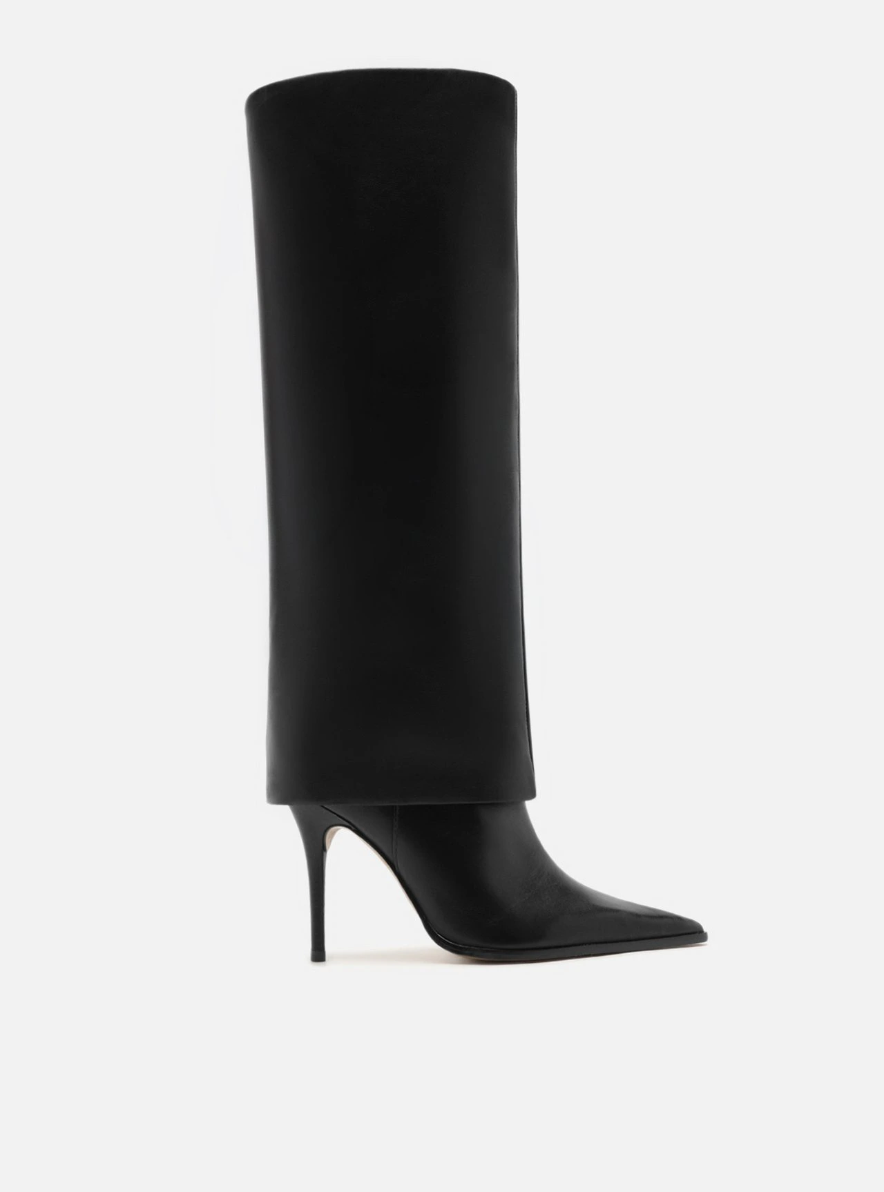 Bota Preta Couro Cano Longo Salto Fino