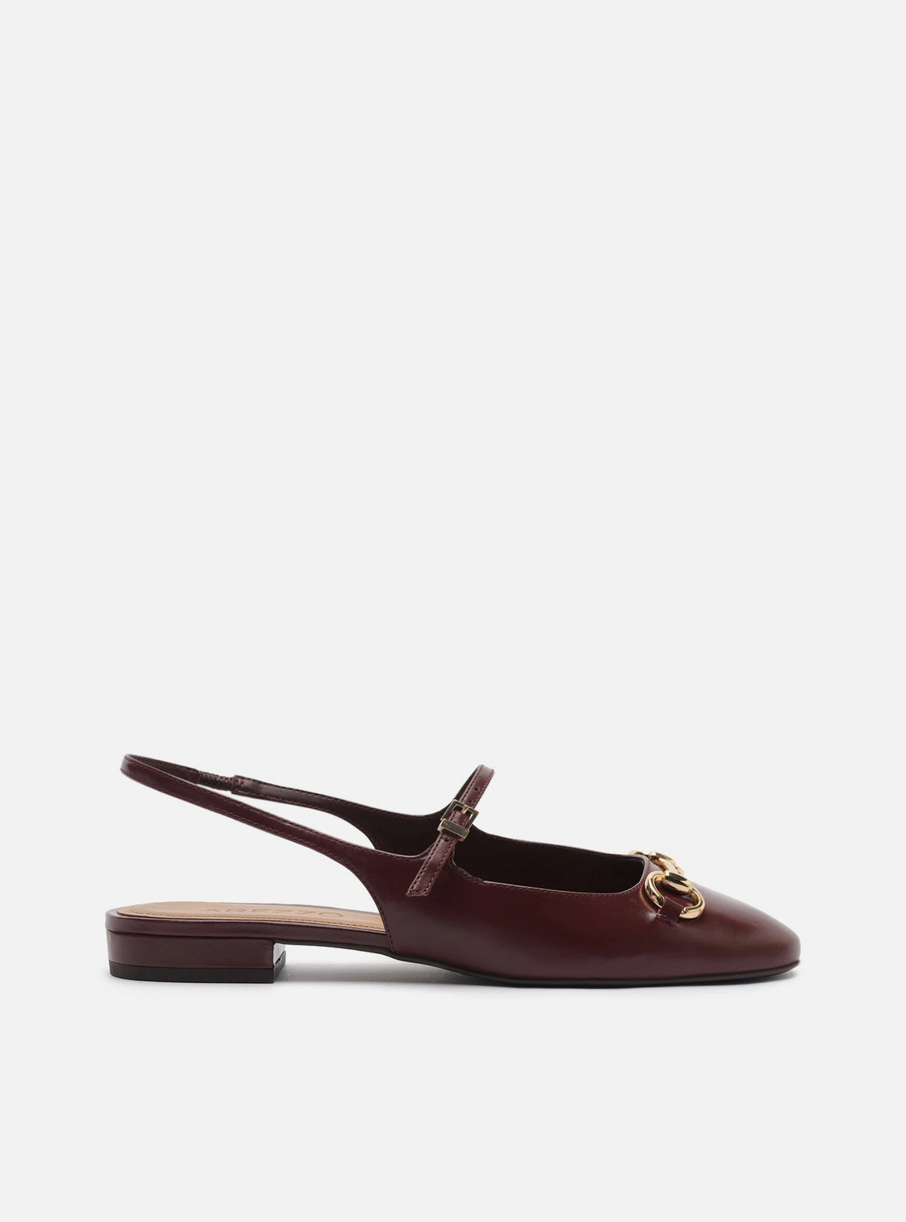Sapatilha Vermelha Couro Bico Redondo Bridão Slingback
