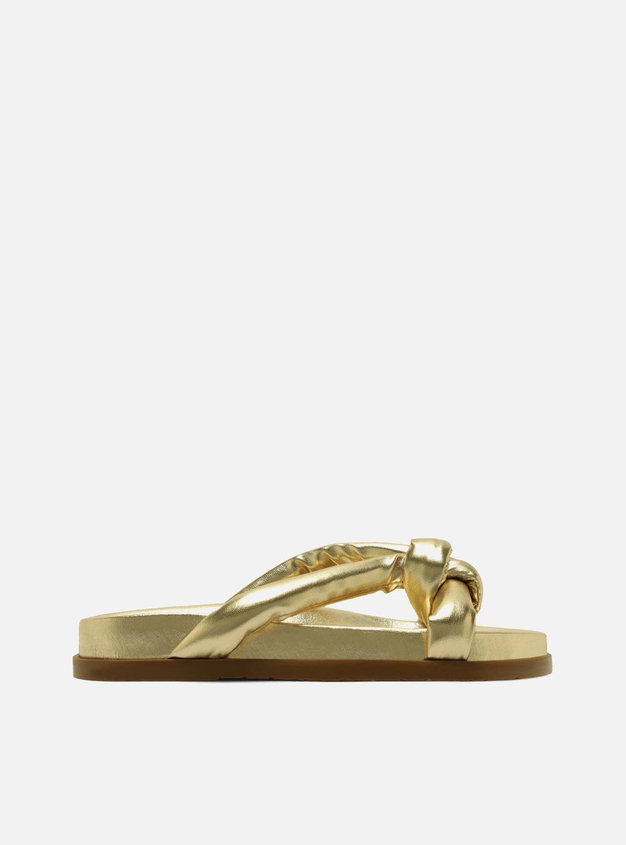 Sandália Papete Dourada Flatform Nó