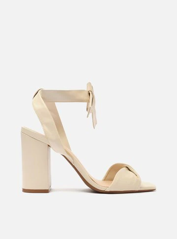 Sandália Off-White Couro Salto Alto Bloco Lace Up