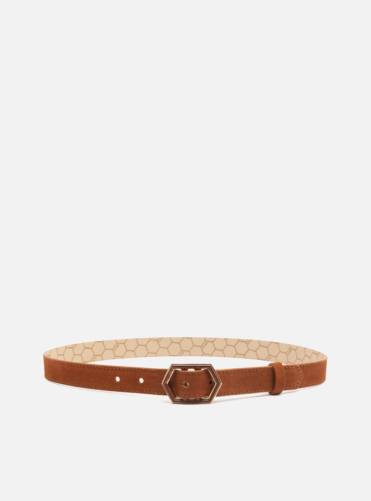 Cinto Marrom Couro Fino Fivela Hexagonal